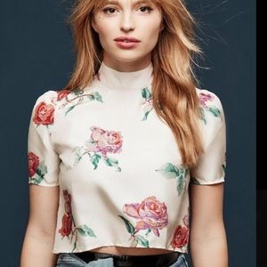 🌹SCF🌹 Stella Crop Silk Top • Ivory Peony Rose •